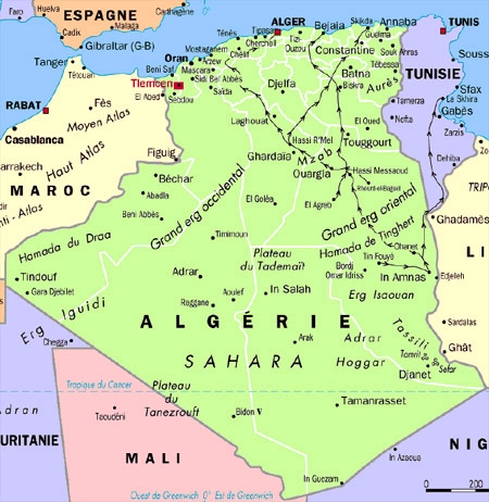 Carte géographique de l'Algerie