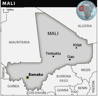 Carte du Mali: Villes occupées par rébellion