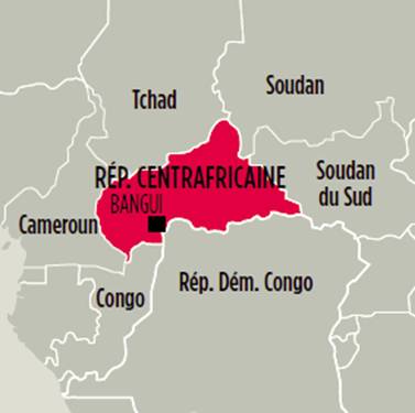Carte de la Rpublique Centrafricaine avec ses voisins